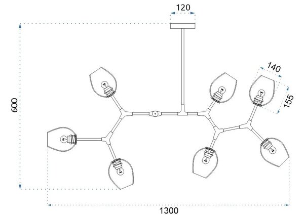 Obesna svetilka APP507-7C Golden 7 Arm Glass Spheres