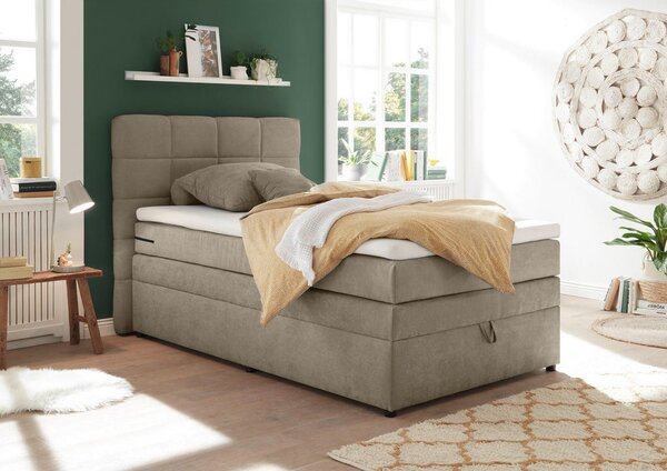 POSTELJA BOXSPRING 120 cm x 200 cm , tekstil peščene barve