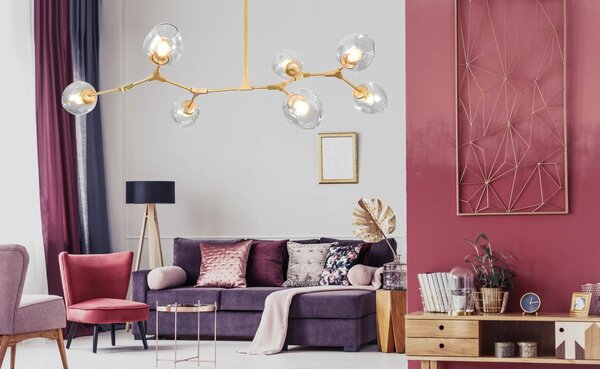 Obesna svetilka APP507-7C Golden 7 Arm Glass Spheres