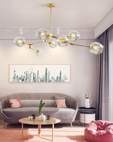 Obesna svetilka APP507-7C Golden 7 Arm Glass Spheres