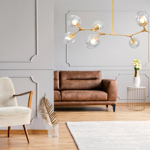 Obesna svetilka APP507-7C Golden 7 Arm Glass Spheres