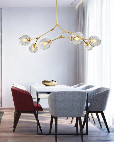 Obesna svetilka APP507-7C Golden 7 Arm Glass Spheres