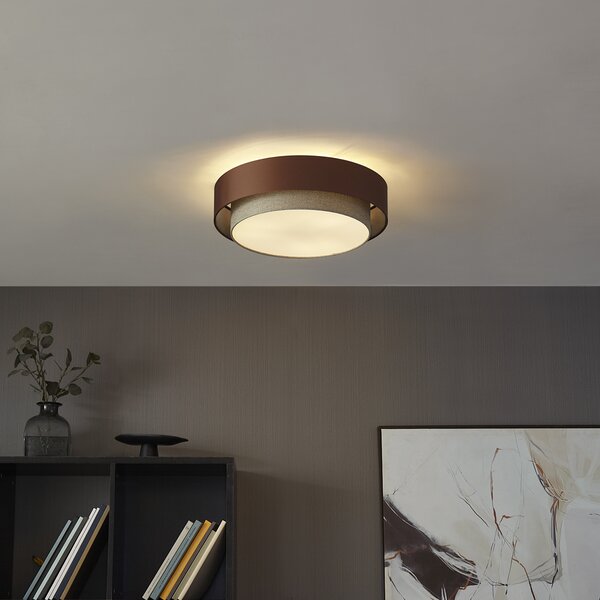 Sodobna stropna svetilka temno bronasta s taupe 50cm 3-luči - Drum Duo