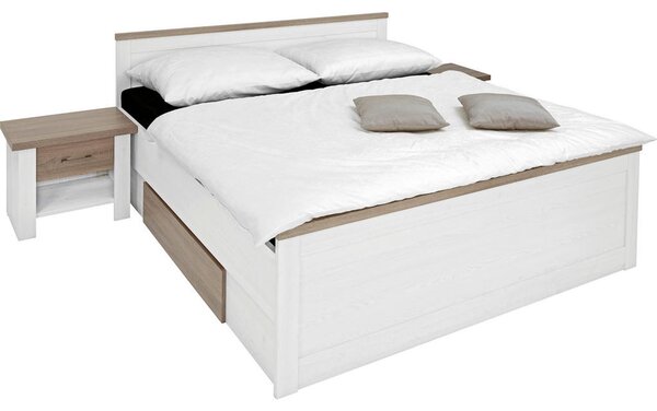 POSTELJNA GARNITURA 180 cm x 200 cm , leseni material bela, barva hrasta tartuf