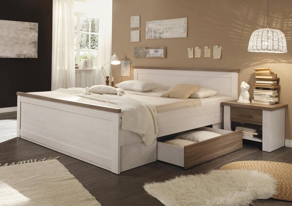 POSTELJNA GARNITURA 180 cm x 200 cm , leseni material bela, barva hrasta tartuf