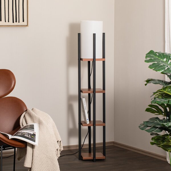 Opviq Stojna svetilka Shelf, črna/bakrena, tkanina, višina 130 cm, E27, Črna, Dnevna soba / jedilnica, Kovina, Sodobni