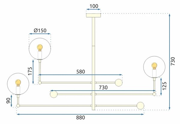 Steklene krogle obesek svetilka 6 kosov APP919-6CP Gold