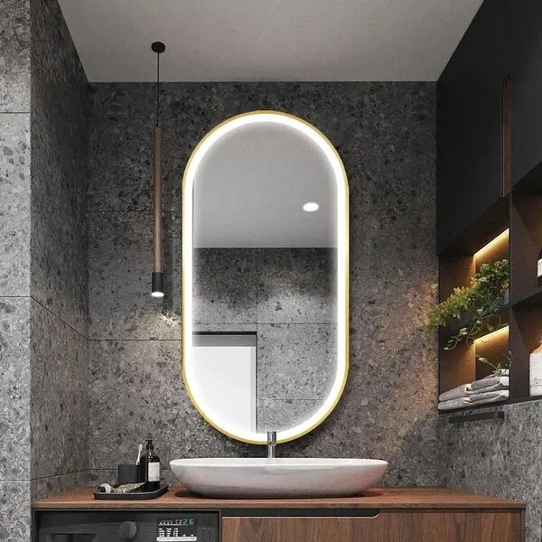 Ogledalo LED OVL 50x100cm Brush Gold
