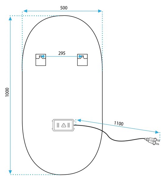Ogledalo LED OVL 50x100cm Gold