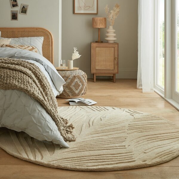 Bež volnena okrogla preproga ø 160 cm Leaf - Flair Rugs