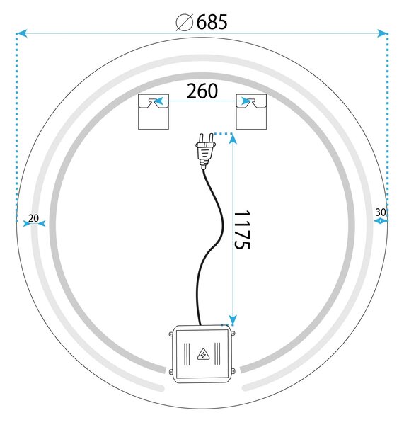 Stensko ogledalo LED 70cm Modern
