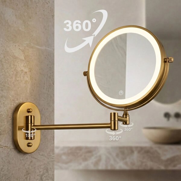 Stensko ogledalo LED Glow Old Gold