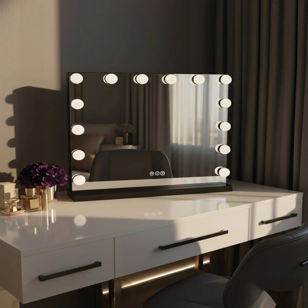 Stensko ogledalo LED HOLLYWOOD Black