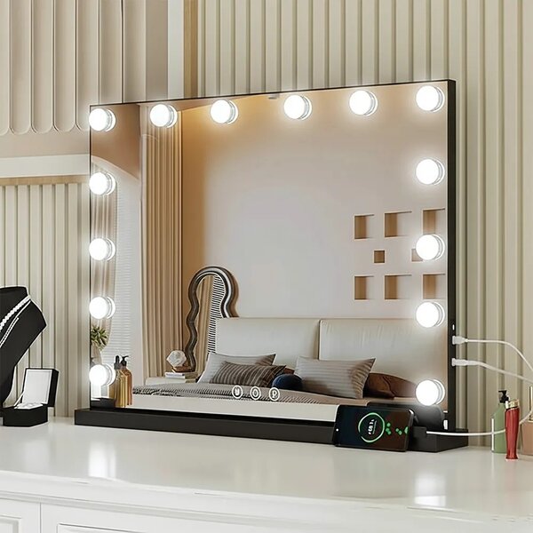 Stensko ogledalo LED HOLLYWOOD Black