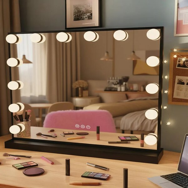 Stensko ogledalo LED HOLLYWOOD Black