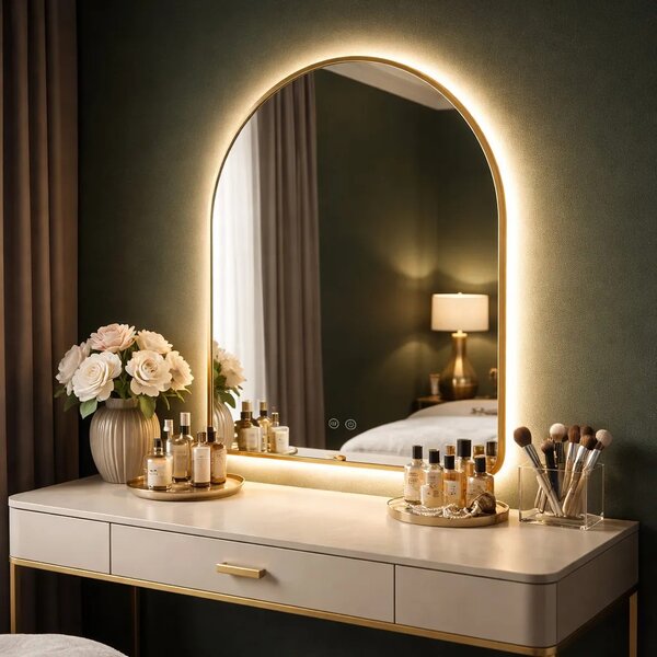 Stensko ogledalo LED 80x60cm CAMLOT Brush Gold