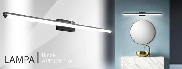 LED KOPALNICA STENSKA SVETILKA NAD OGLEDALOM 20W 100CM APP375-1W ČRNA