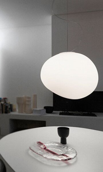 Foscarini viseča svetilka Gregg Grande, bela, višina 40 cm, zatemnjen, Bela, Dnevna soba / jedilnica, Steklo