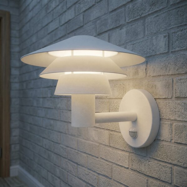 Lucande LED-stenna svetilka za zunanjo uporabo Montaro, bela, IP54, senzor, Bela, Aluminij, Sodobni