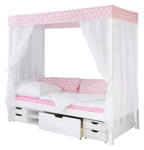 POSTELJA Z BALDAHINOM 90 cm x 200 cm , les roza, bela