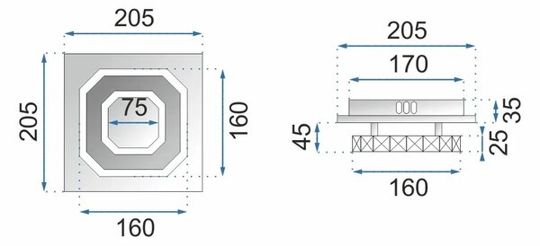 Kvadratna kristalna stropna svetilka Plafond Glamour 8W APP405-C