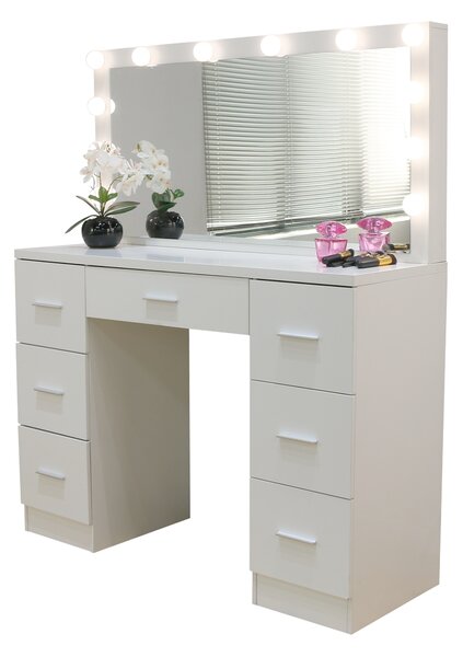 JAKS Toaletna mizica Hollywood Deluxe bela z LED osvetlitvijo