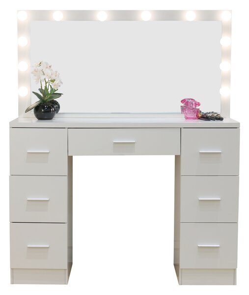 JAKS Toaletna mizica Hollywood Deluxe bela z LED osvetlitvijo