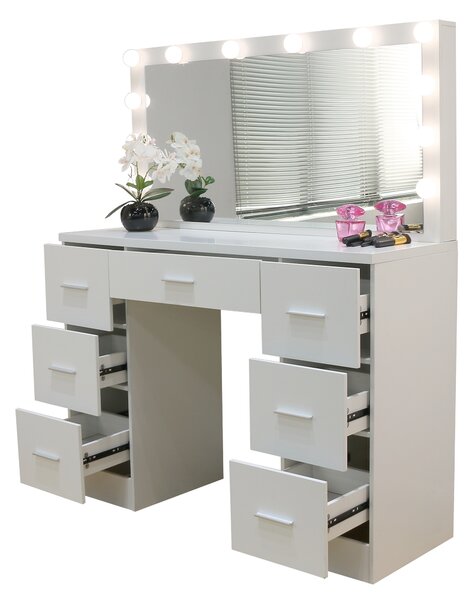 JAKS Toaletna mizica Hollywood Deluxe bela z LED osvetlitvijo