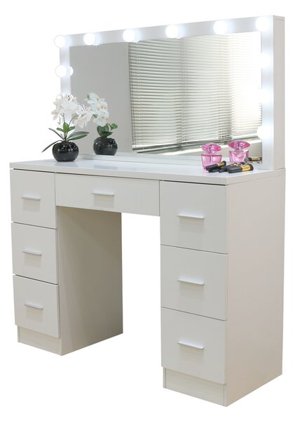 JAKS Toaletna mizica Hollywood Deluxe bela z LED osvetlitvijo