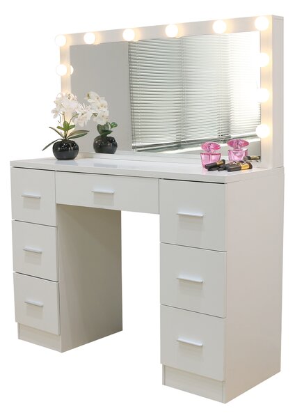 JAKS Toaletna mizica Hollywood Deluxe bela z LED osvetlitvijo