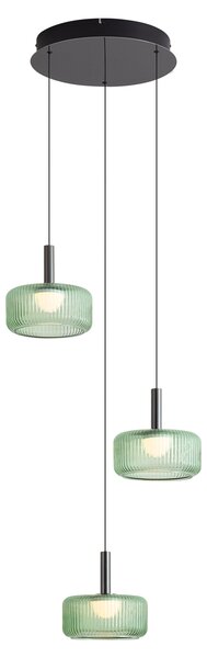 Dizajnerska viseča svetilka kovinsko siva z zelenim steklom, vključno z LED 3-stopenjsko zatemnilna, 3-lučna Easylift - Fiera