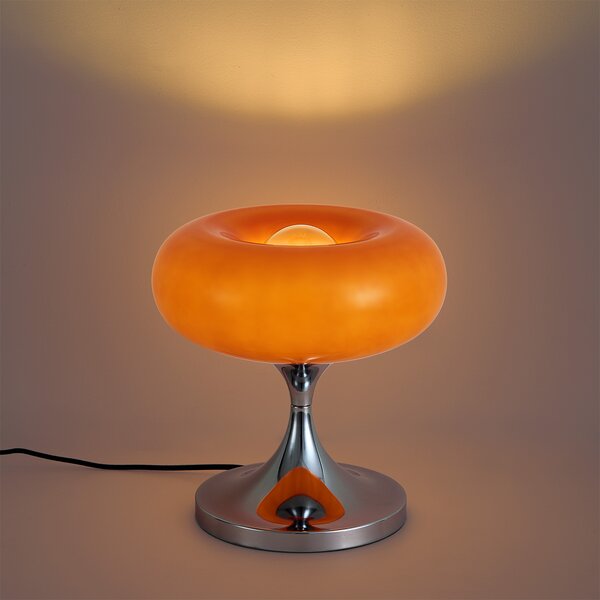 Retro namizna svetilka krom z oranžnim steklenim senčnikom 31 cm - Glaze