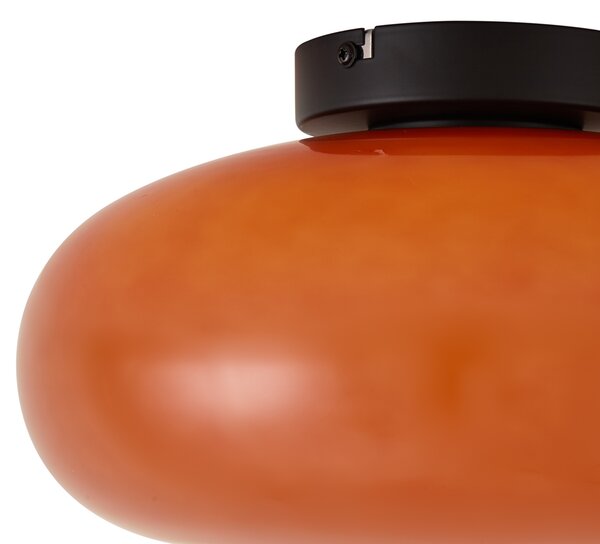 Retro črna stropna svetilka z oranžnim steklom 30 cm - Glaze