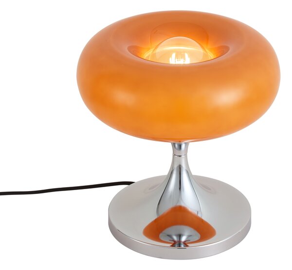 Retro namizna svetilka krom z oranžnim steklenim senčnikom 31 cm - Glaze