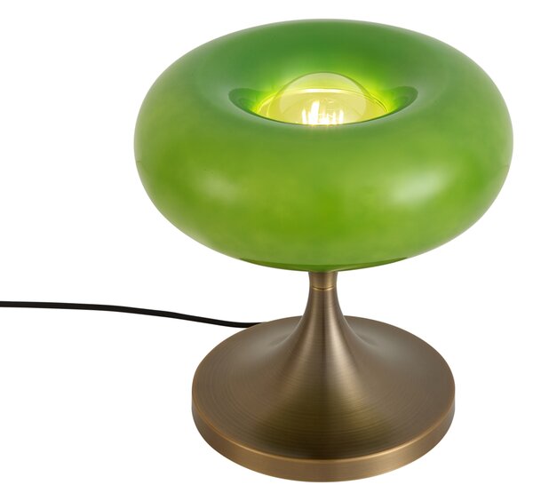 Retro namizna svetilka temna bronasta z zelenim steklenim senčnikom 31 cm - Glaze