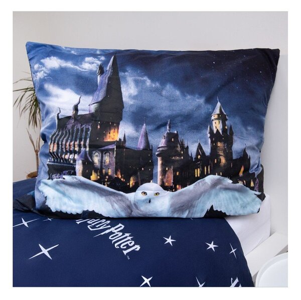 Temno modra/siva enojna otroška posteljnina iz mikrovlaken 140x200 cm Harry Potter "Hogwarts Night" – Jerry Fabrics