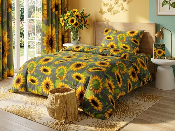 Bombažna posteljnina SUNFLOWER siva Dimenzije posteljnine: 70 x 90 cm | 140 x 200 cm
