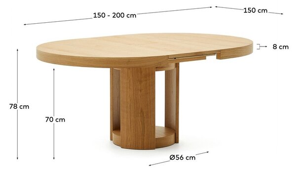 Okrogla raztegljiva jedilna miza z dodatno ploščo v hrastovem dekorju ø 150 cm Artis – Kave Home