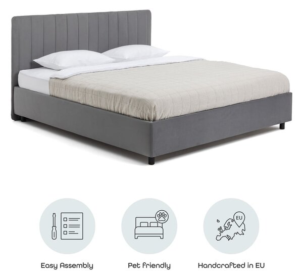 Siva oblazinjena zakonska postelja s prostorom za shranjevanje z letvenim dnom 160x200 cm Myra Slim Line – Bonami Selection