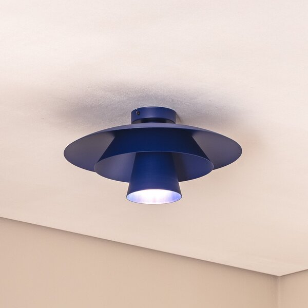 Luminex Stropna svetilka Plato, temno modra, kovina, Ø 38 cm, E27, zatemnjen, Modra, Dnevna soba / jedilnica, Kovina, Sodobni