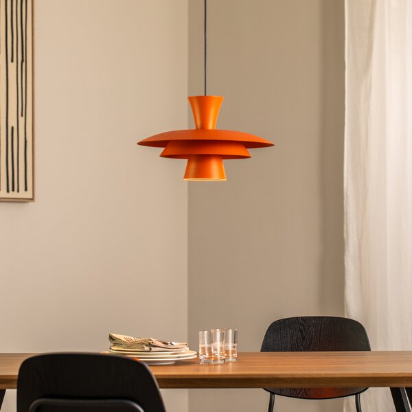 Luminex Obesna svetilka Plato, oranžna, kovina, Ø 38 cm, E27, zatemnjen, Oranžna, Dnevna soba / jedilnica, Kovina, Sodobni