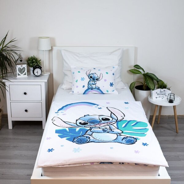Bela/modra bombažna otroška posteljnina za otroško posteljico 135x100 cm Lilo and Stitch "Rainbow" – Jerry Fabrics