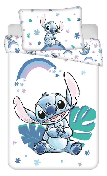 Bela/modra bombažna otroška posteljnina za otroško posteljico 135x100 cm Lilo and Stitch "Rainbow" – Jerry Fabrics