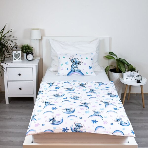 Bela/modra bombažna otroška posteljnina za otroško posteljico 135x100 cm Lilo and Stitch "Rainbow" – Jerry Fabrics