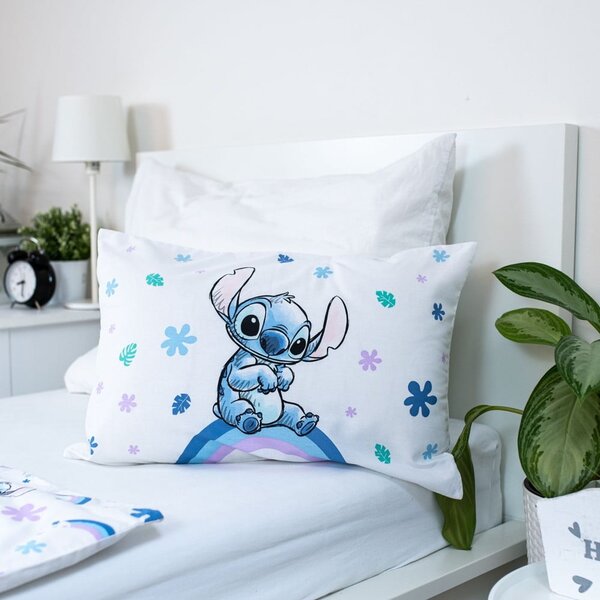 Bela/modra bombažna otroška posteljnina za otroško posteljico 135x100 cm Lilo and Stitch "Rainbow" – Jerry Fabrics