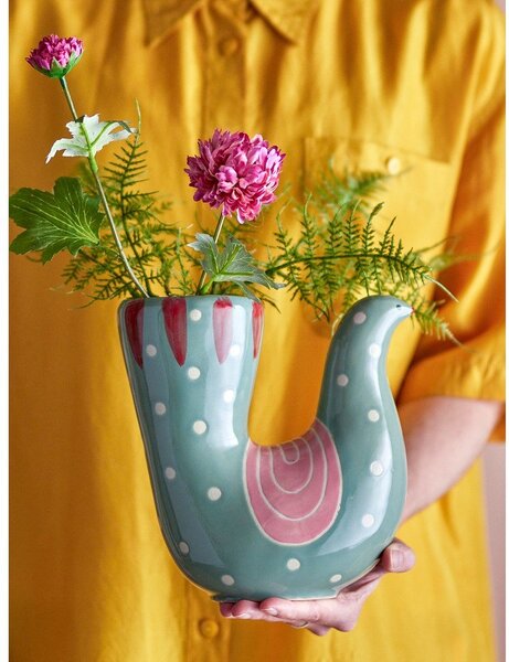 Zelena lončena ročno poslikana vaza (višina 19 cm) Trudy – Bloomingville