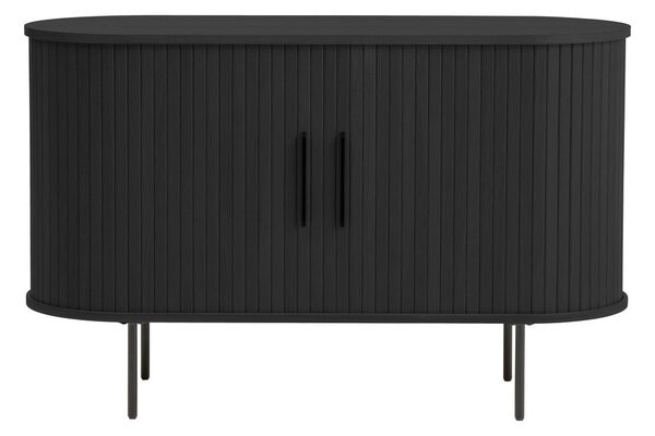 Črna komoda v hrastovem dekorju z drsnimi vrati 120x76x45 cm Nola – Unique Furniture