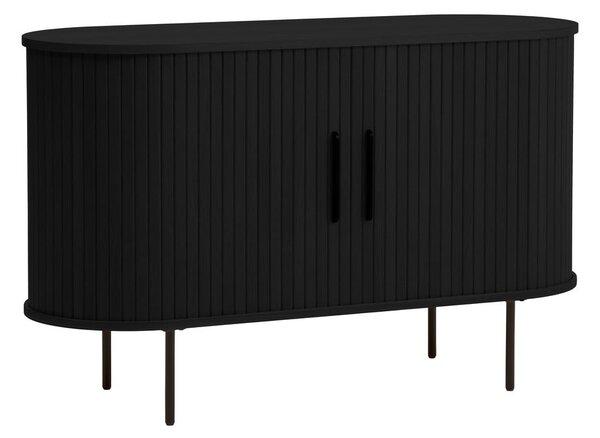 Črna komoda v hrastovem dekorju z drsnimi vrati 120x76x45 cm Nola – Unique Furniture