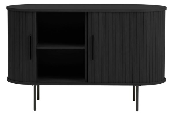 Črna komoda v hrastovem dekorju z drsnimi vrati 120x76x45 cm Nola – Unique Furniture