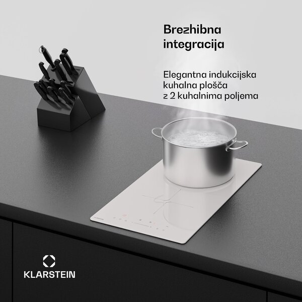 Klarstein PowerGlide indukcijska kuhalna plošča | Sodobna, kompaktna in zmogljiva | 2 kuhalni območji | 3500 W | 30 cm